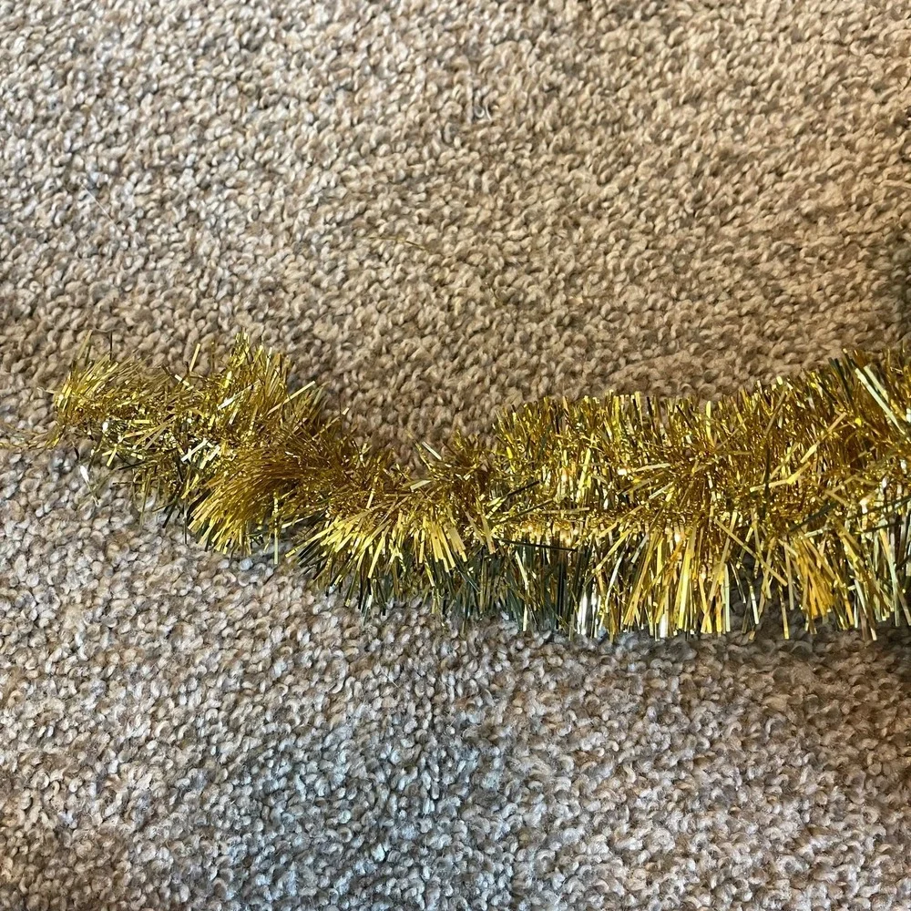 Vtg MCM‎ Christmas Double Glo Tinsel Garland Shiny Soft Fluffy gold 25 ft Long
